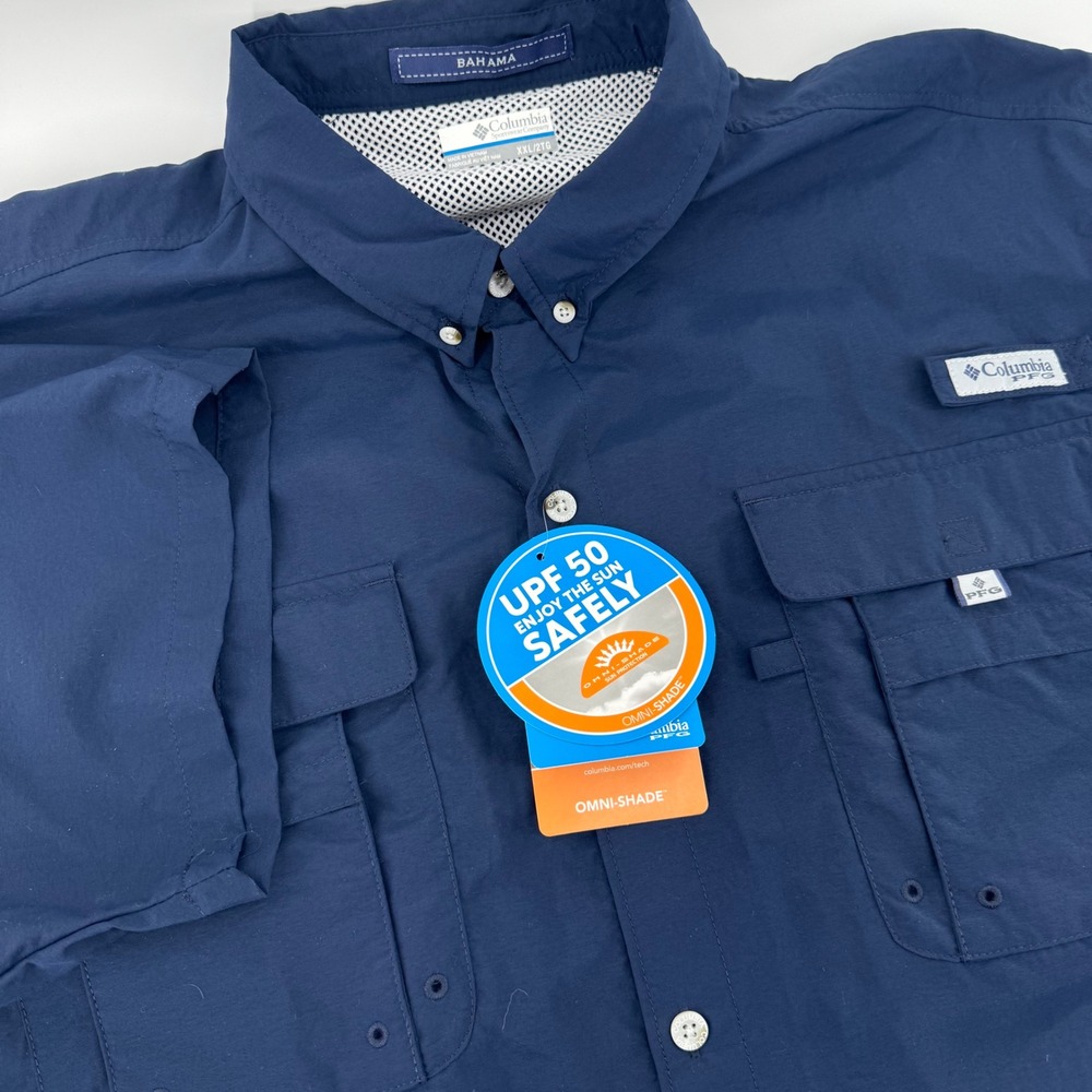 Columbia PFG Bahama II Fishing Shirt Mens XXL Navy UPF 50 Vented FM7047-464 NWT